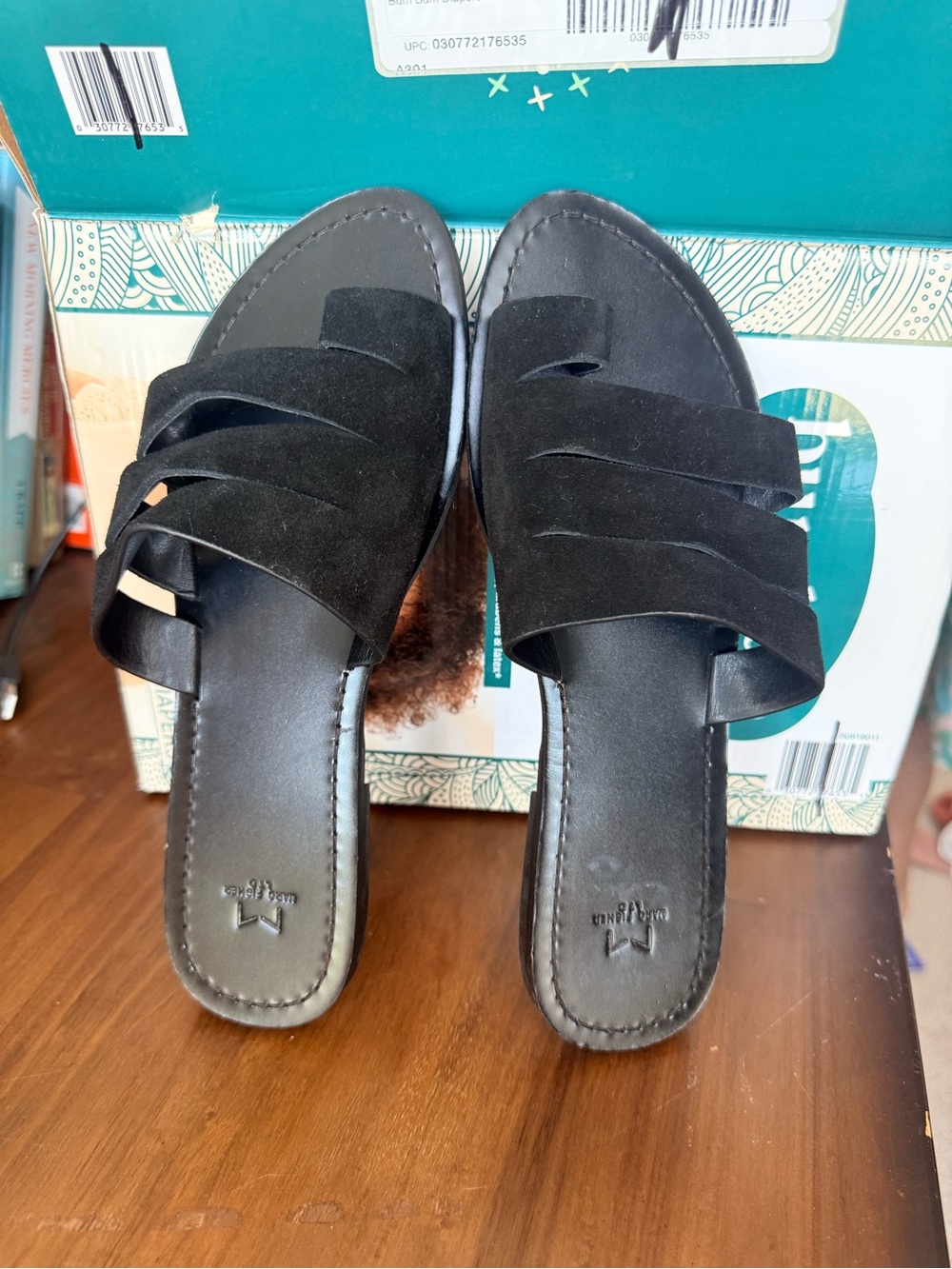 Marc Fisher “Rilee” Sandal Black Suede new women’s size 7.5 boho spring chic